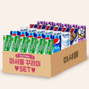 마셔몰 미니캔 탄산음료 세트 5가지맛 각6캔씩 칠성사이다 밀키스 펩시콜라 맥콜 탑씨포도, 30개, 190ml