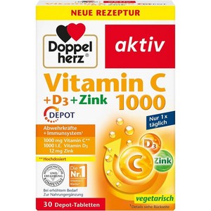 독일 도펠헤르츠 Doppelhez Vitamin C 비타민C 1000 + 비타민D3 + 아연 디포, 4개, 30정