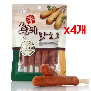 강아지 육포 말이 핫도그 수제 간식 개껌, 100g, 4개, 오리고기