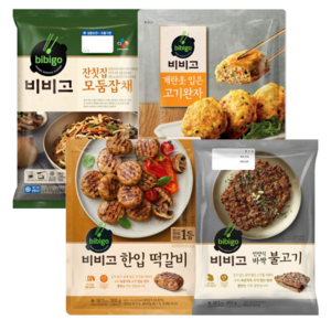 비비고 모둠잡채+계란옷입은 고기완자+한입떡갈비+바싹불고기, 322g, 2개