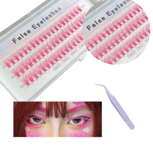 BLOWFISHFUGU 코스프레속눈썹 11mm-12mm 부분속눈썹 속눈썹컬러 2P, 2개, 분홍색