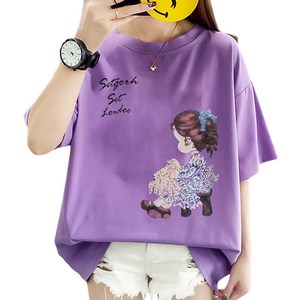 여성 반팔티셔츠 헐렁한 나염 롱 티 Women's T-shit 1J190