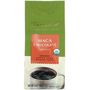 Teeccino 유기농 치커리 허브 커피 마카 초콜릿 다크 로스트 카페인 무함유 312g(11oz) 1팩, 1개, 312g, 1개입