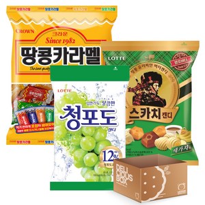 [냠냠상회] 크라운 땅콩카라멜 대+롯데 청포도 캔디 대+스카치캔디 대 3종구성 사무실 탕비실 간식 사탕 캔디, 1세트, 964g