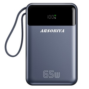 ARSOBIYA 초고속 PD 65W 일체형 보조배터리 대용량 20000mAh 여행용 노트북 C타입 입출력 케이블, T173LP-L