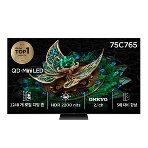 TCL 4K UHD LED QD Mini 스마트TV, 189cm(75인치), 75C765, 벽걸이형, 방문설치