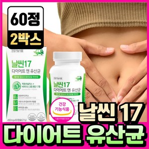 BNR17 비에날씬 유산균 다이어트 bnr17 식약청인증 캡슐 비엔알17 / 날씬17 다이어트 엔 유산균, 2개, 60정