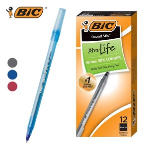 BIC 볼펜 라운드스틱 1.0mm Round Stic 빅펜 12P, 블루, FREE