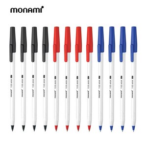 모나미 153 스틱 볼펜 검정4개+빨강4개+파랑4개, 12개입, 0.7mm-혼합