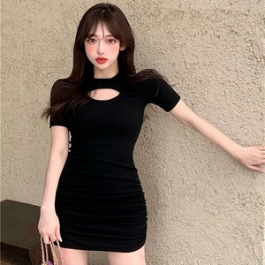 besteffie 원피스 여성 앞트임 스판 셔링 솔리드 미니 원피스 여름미니원피스 드레스 E55