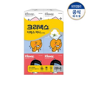 화장실 욕실용품 크리넥스)디럭스미니1_2티슈(230매×6입), 6개입, 6개