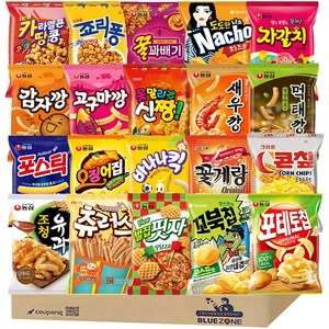 블루존인기스낵22종새우깡+감자깡+고구깡+자갈치+포스틱+오징어집+바나킥+나초+포카칩+스윙칩+꼬북칩+꽃게랑+콘칲+신짱+죠리퐁+카땅+꿀꽈배기+조청유과+먹태깡+츄러스+포테토칩+벌집), 22개, 90g