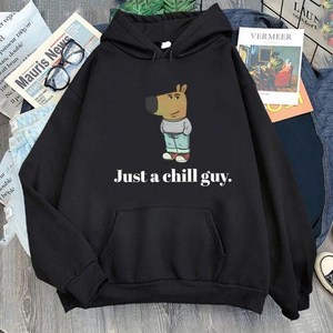 여성용 빈티지 하라주쿠 패션 맨투맨 캐주얼 풀오버 후디 의류 Just A Chill Guy 밈 프린팅