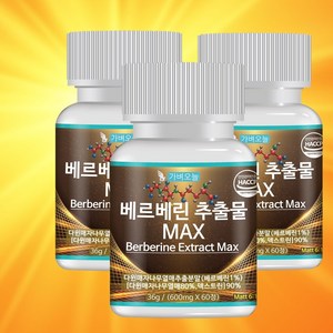 가벼오늘 베르베린 추출물 맥스 식약청 인증 600mg, 60정, 3개