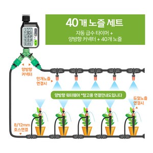 HK.sell 링크 자동 급수기 화단 물주기 세트 레인 센서 스프링클러, 자동급수기1개+듀얼노즐40개, 1세트