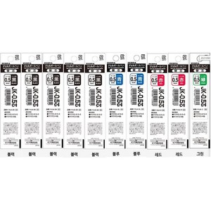 제브라 사라사 JK-0.5 3색 4색볼펜 멀티펜 리필 0.5mm 리필심, NEW 혼합 (검5파2빨2녹1), 1세트