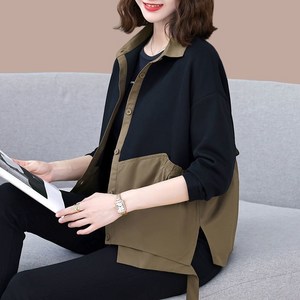 WEIHAN 40대50대 춘추 인기품 [가성비] 여성용 활동적인 간절기 여성 트렌디한 배색 셔츠코트 아우터