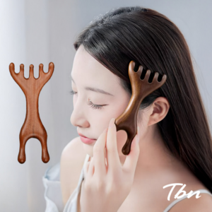 [TBN] 직장인 수험생 학생 스트레스 천연샌들우드 탈모관리 두피 괄사 사슴뿔 두피 마사지기, 사슴뿔 샌달우드, 1개