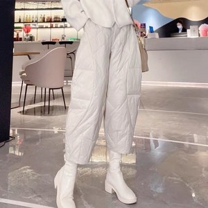 여성 누빔 솜 패딩 팬츠 겨울 와이드 하이웨스트 캐주얼 9부 팬츠 Women's trousers