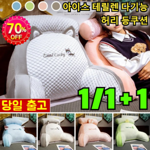 1/1+1 아이스 테릴렌 다기능 허리 등쿠션 휴대용 허리쿠션 사무실 허리쿠션, 75x50cm, [1+1]녹색공룡