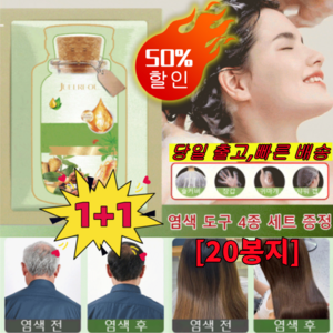 1+1 JUELREOU 식물 추출 버블 염색제 버블염색약 ppd없는염색약 새치염색 식물염색샴푸 염색 도구 추가 배송, 밤색, 200ml-[20봉지+헤어팩+도구], 200ml, 2개