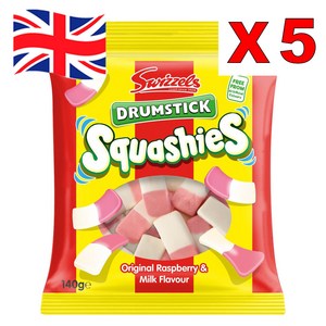 [영국발송] 5봉지 스위즐스 드럼스틱 스쿼시 오리지날 라즈베리 앤 밀크 맛 Swizzels Squashies Oiginal, 120g, 5개