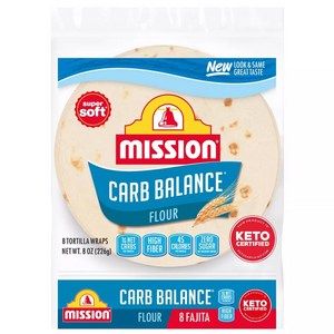 미션 소프트 타코 플라워 키토 또띠아 8장/ Mission Cab Balance Soft Taco Flou Totillas Low Cab Keto 8ct, 1개, 226g