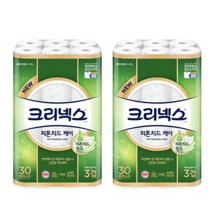 크리넥스 피톤치드 케어 천연펄프 3겹 고급롤화장지, 27m, 30개입, 2개