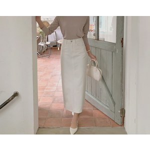 [리리앤코] [숏/기본] 어드론비 코튼 뒷밴딩 트임 롱 스커트