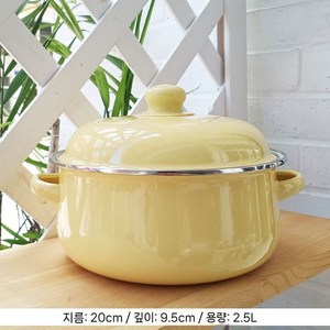 법랑 냄비 라면 양수 인덕션 스튜 코튼 파스텔 미니 냄비 세트, 노랑 20cm 2.5L, 1개