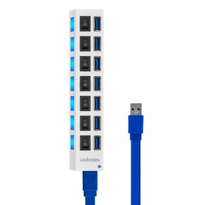 유니콘 USB3.0 7포트 허브 각포트 전원버튼 XH-Q5, 실버, 1개