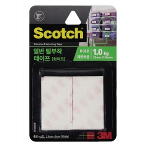 3M 스카치 일반 탈부착 벨크로 테이프 화이트 (2.5cmX5cm 4쌍), 단품