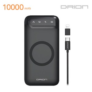 드리온 보조배터리 10000mAh 유무선 [5핀+C타입 8핀], 블랙, 블랙