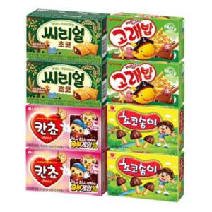 롯데 칸쵸 54g+씨리얼 초코 42g+초코송이 50g+고래밥 46gx각2개(총8개), 8개