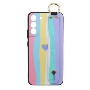 신서엔코 갤럭시S22케이스 갤럭시S22플러스케이스 갤럭시S22울트라케이스 Galaxy Phone Case SCS-1538 하트 레인보우 핸드 스트랩 휴대폰 케이스