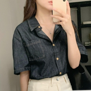 [뉴데이][11만장누적판매#박시핏]여성 캐주얼 반팔 데님셔츠