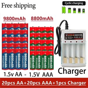 충전 배터리 충전식 배터리 15V AA 9800Mah 15V AAA 8800Mah 알칼라인 충전기 포함 컴퓨터 시계 라디오 비디오 게임 디지털 카메라용, 1개