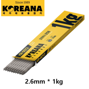 국가대표용접기 코리아나 아크 전기 용접봉 2.6mm 파이 1kg 철용 소포장 ( KR-6013 ), 1개, 2.6파이*350mm*1kg(철용)