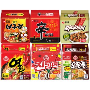 농심 신라면5개+너구리5개+짜파게티5개+오뚜기 진라면매운맛5개+열라면5개+오동통면4개, 1세트