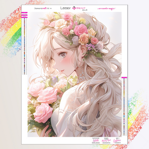 원형 보석십자수 키트보석 십자수 캔버스형Diy Anime Diamond Painting 소녀 꽃을 입고 전체 다이아몬드 모자이크 자수 크로스 스티치 다이아몬드 페인팅 키트 홈 장식, HH145, 라운드 40x50, 1개