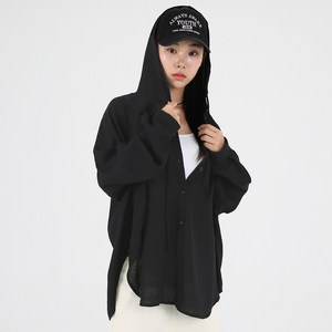 [오버나인] 여자 여성 링클프리 씨스루 후드 셔츠 남방 블라우스