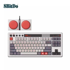 8BitDo 레트로 기계식 유무선 블루투스 키보드 게이밍 핫스왑 87키 듀얼슈퍼버튼포함, 빈티지 기계식 키보드(그레이)+슈퍼버튼, 레드, 텐키리스