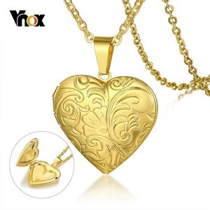 Fleu-de-lis Heat Locket Pendant fo Women Gold Colo Stainless Steel Necklaces wi [S00074123]