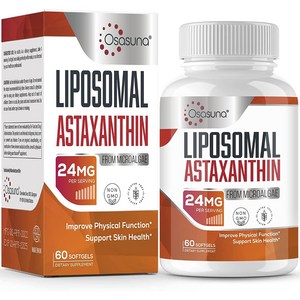 리포솜 아스타잔틴 Liposomal Astaxanthin 24mg 60소프트젤 by Osasuna, 1개, 60정