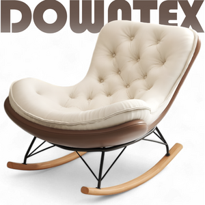 [다운+라텍스] DownTex 흔들의자 스윙 릴렉스체어 안락의자 수유 대형 무중력 1인용 쇼파, 1세트, 브라운 아이보리 + 스툴