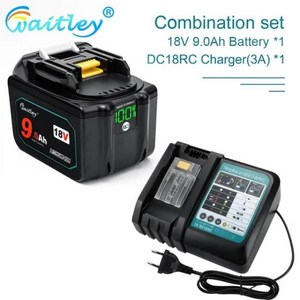 Waitley WTL1890 18V 9Ah 리튬 이온 충전식 배터리 Makita 18V 리튬 이온 무선 전동 공구 배터리, [03] Combination set, 1개, 2) 파란