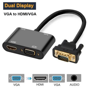 VGA-HDMI 호환 VGA 분배기 3.5mm 오디오 변환기 포함 PC 프로젝터 HDTV 멀티 포트 어댑터용 듀얼 디스플레이 지원, [02] 쿠팡옵션 White, [01]  0.5m, 1개