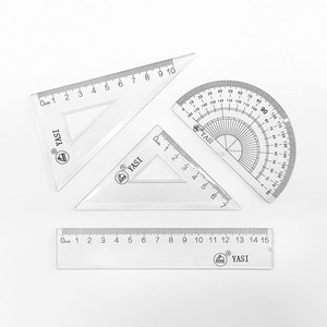 투명 삼각자 각도기 15cm자 4종 Set 하드케이스, 1세트, Clea