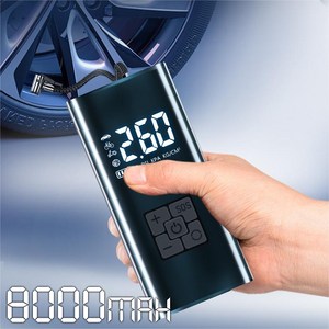 타이어 공기압 주입기 휴대용 무선 올인원 세트 6000mAh 타이어 압력 모니터링/led손전등/보조배터리/자동차 농구공 자전거 오토바이 다용도에어펌프, 업그레이드형 8000mAh, 1세트