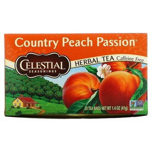 Celestial Seasonings 허브차 County Peach Passion 카페인 무함유 티백 20개 41g(1.4oz), 1개